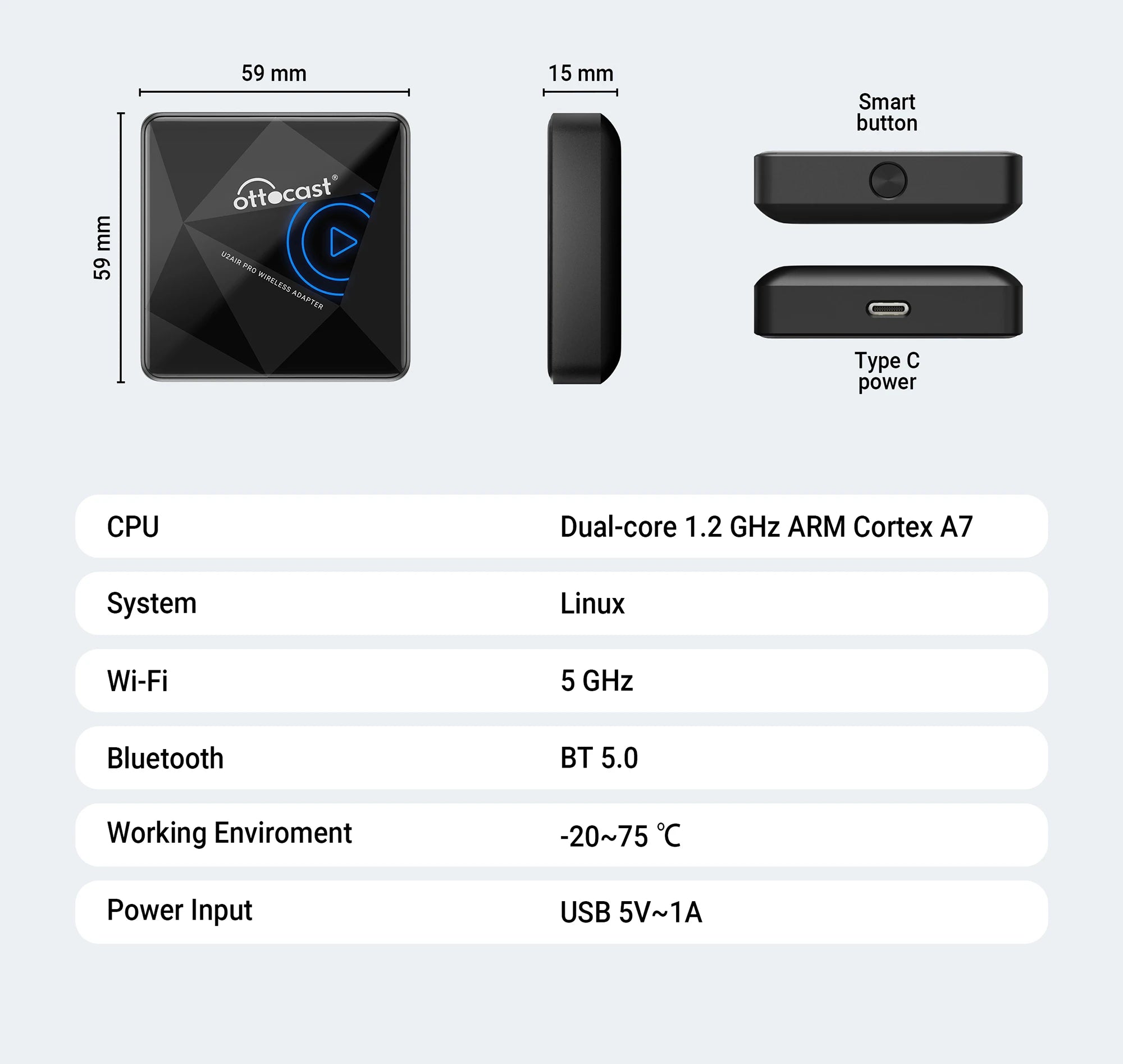 OTTOCAST Wireless CarPlay Adapter U2Air PRO Smart Box Car Accessories for Wired CarPlay Car Support for iPhone 16 15 14 13