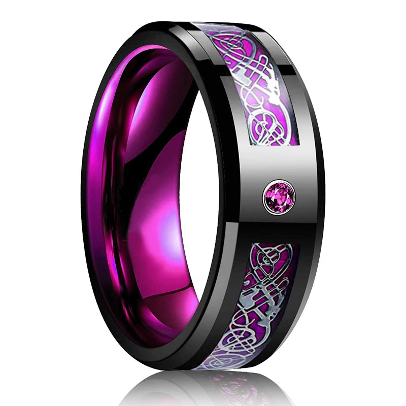 8mm Brushed Stainless Steel Step Edge Ring Multi-Color Collection