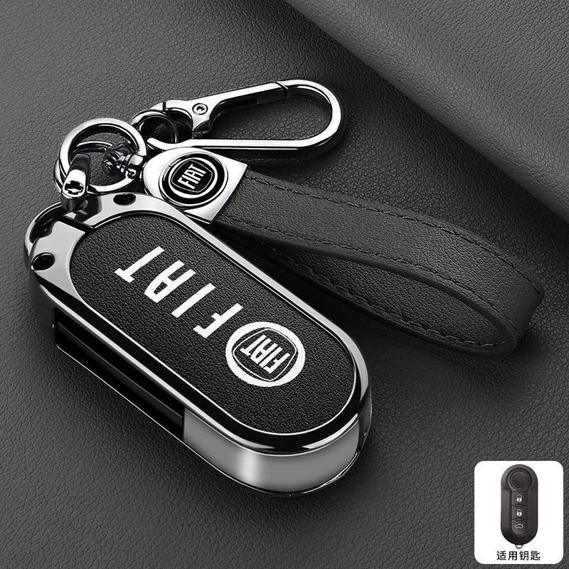 Leather Car Remote Key Case Cover Shell Protector for Fiat Ducato 500 500L Panda Grande Punto Lancia Musa Keychain Accessories