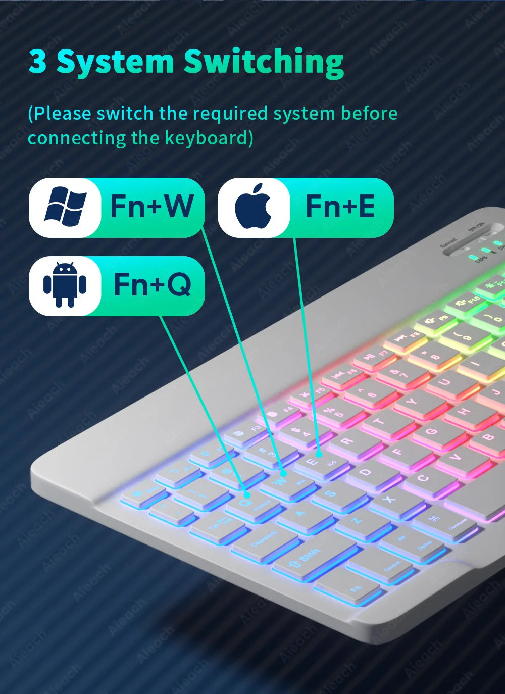 Keyboard For Tablet Android iOS Windows Wireless Mouse Keyboard Bluetooth-compatible Rainbow Backlit Keyboard For iPad Phone