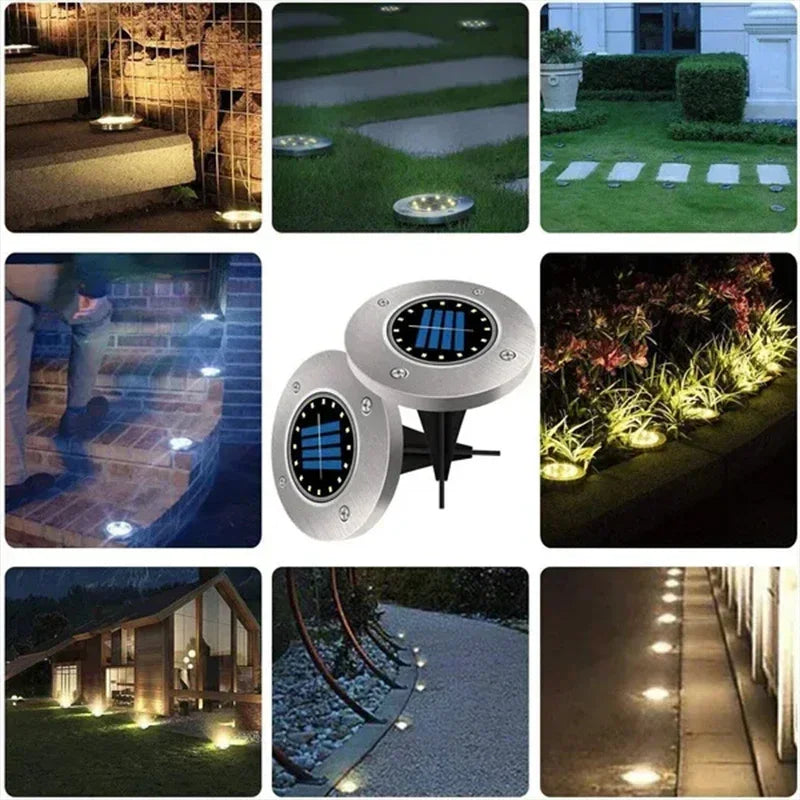 8/20 LED Solar Disk Lights Waterproof Outdoor Garden Path Lamp