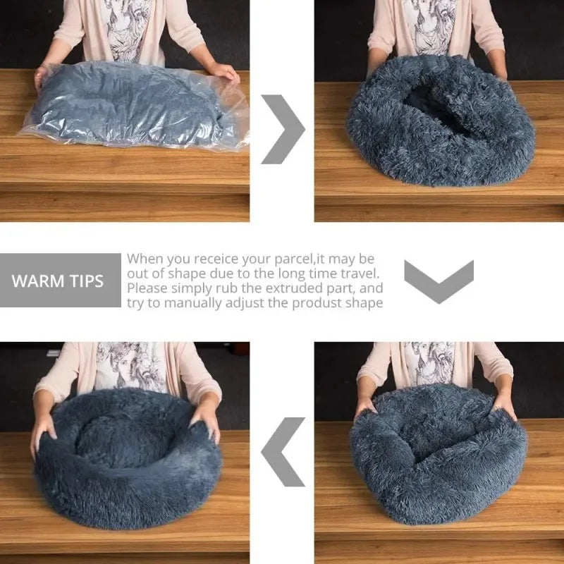 Cama Para Animais De Estimação Super Macia Para Gatos Pelúcia Tamanho Normal Lavável Cama Calmante Cama Donut Artefacto De Dormir Confortável Adequado Para O Inverno