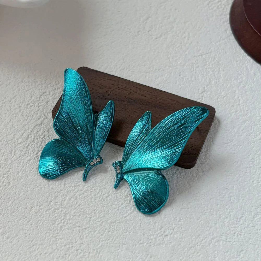 Elegant Blue Butterfly Wing Stud Earrings Vintage Jewelry Gift