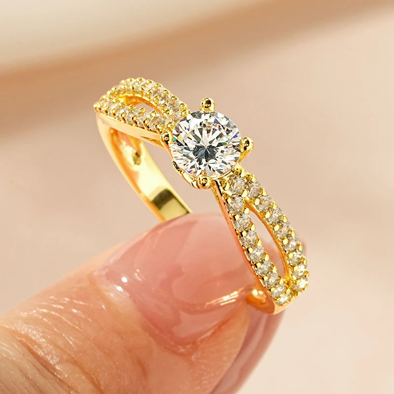 14k Gold-Style Plated Infinity Love Round Cut CZ Ring