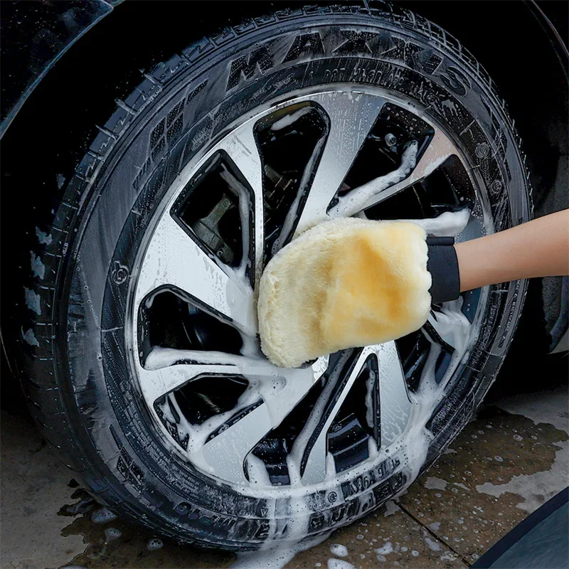 1/5pcs Car Wash Gloves Soft Thickened  Imitation Wool Plush Wiping Car Cleaning Mitt Double-faced Glove Car Washing Supplies