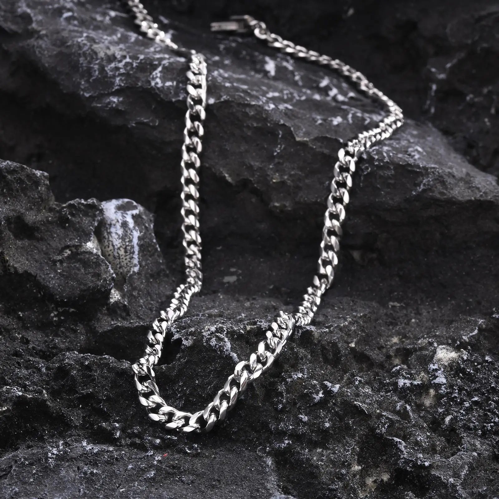 Silver-Style Waterproof Stainless Steel Cuban Link Chain Necklace