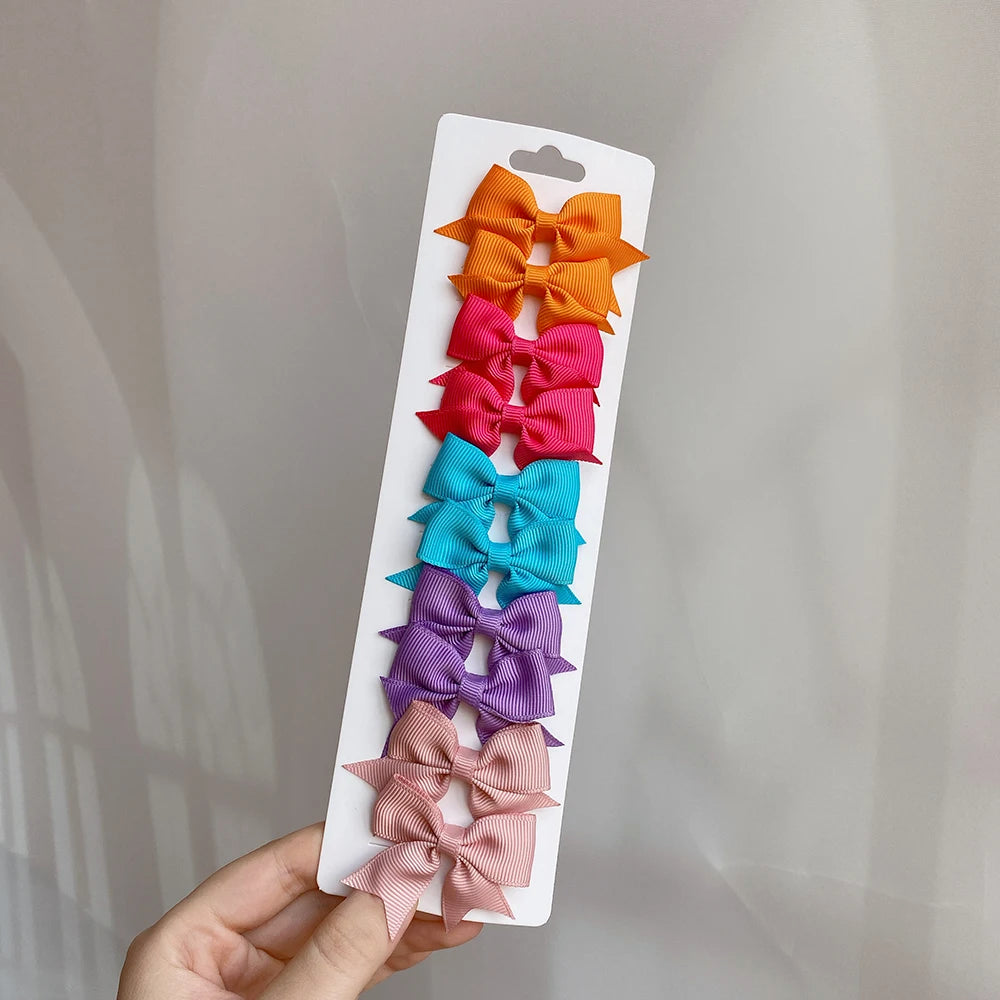 Conjunto de 10 Ganchos de Cabelo de Laço de Cor Sólida para Meninas Bebés, Fitas de Cabelo Artesanais com Laço, Mini Molas de Cabelo, Acessórios de Cabelo