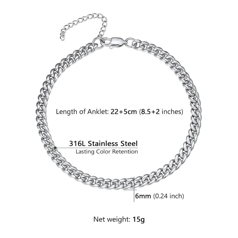 Stainless Steel Multi-Style Anchor and Curb Chain Anklet
