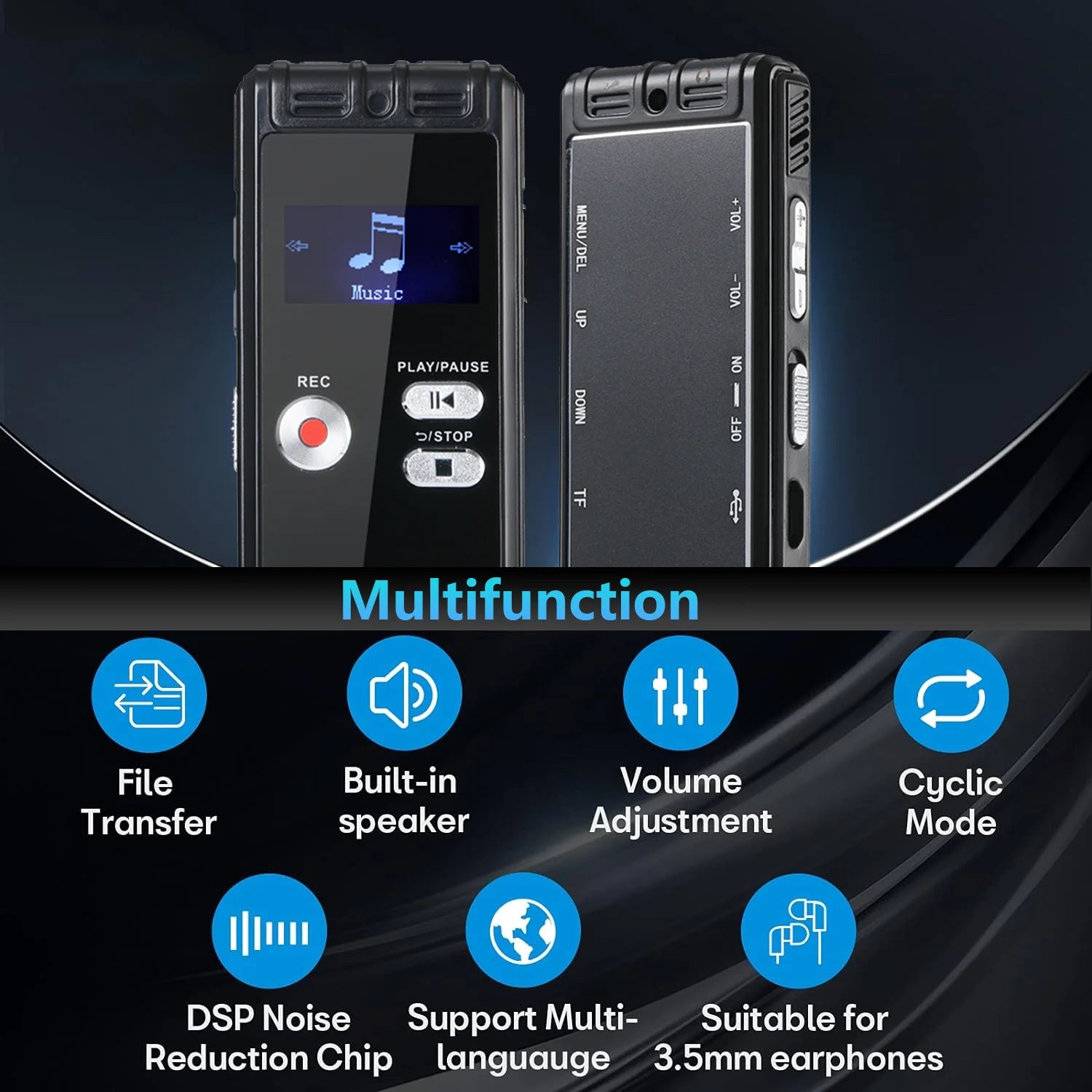 Digital Voice Activated Recorder with Playback - 2200 Hours Audio Recording Device, 1536Kpbs HD Dual MIC Tape Recorder Device fo