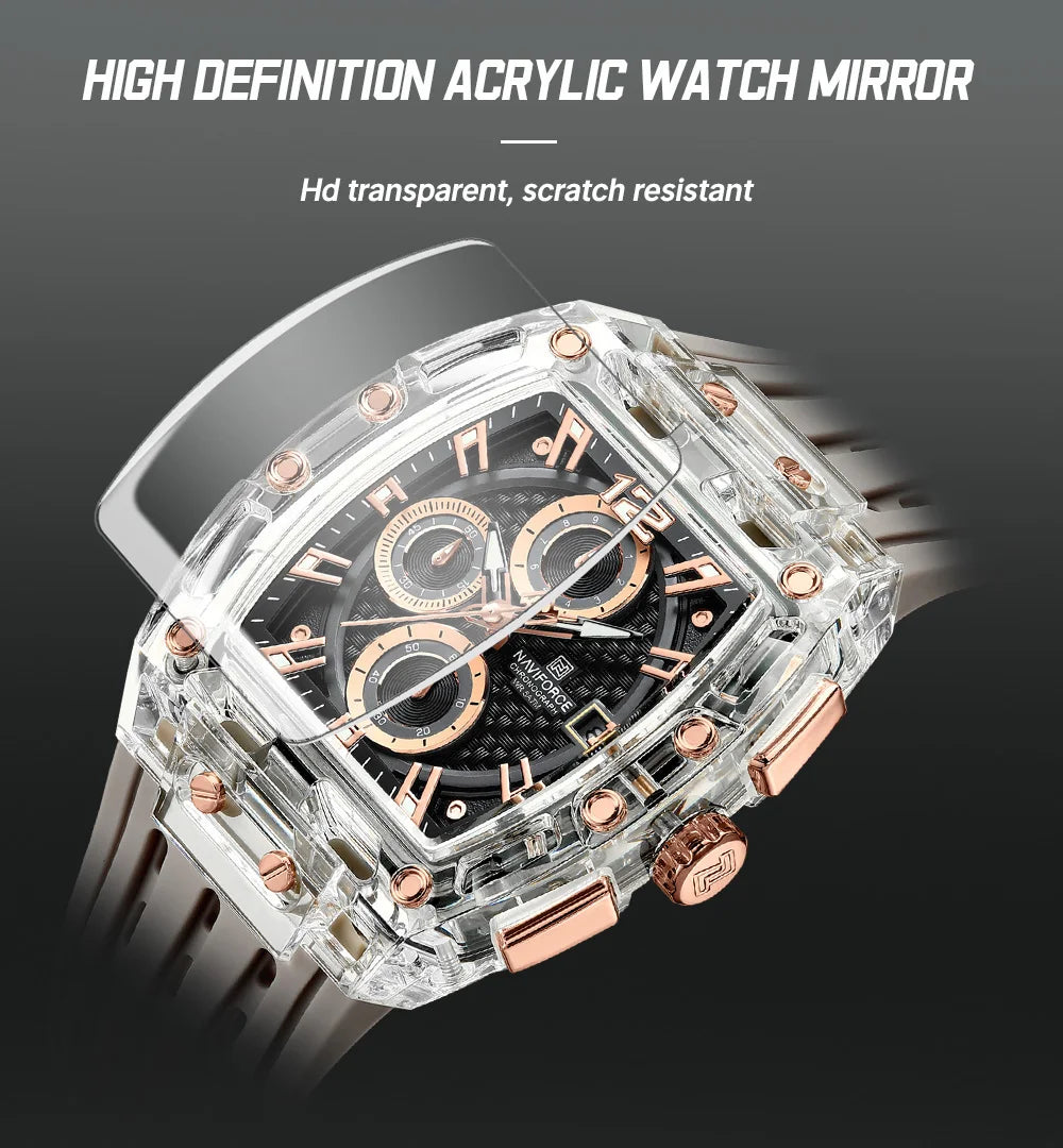 Naviforce NF7105 Tonneau Quartz Chronograph 5ATM Silicone Watch
