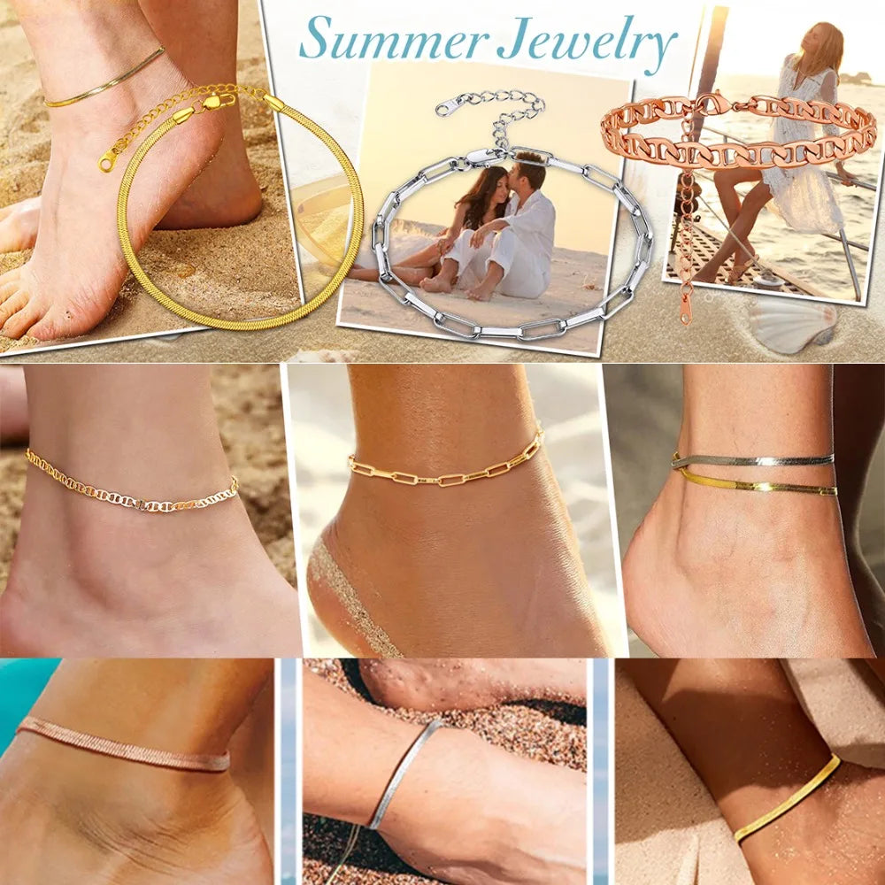 Stainless Steel Multi-Style Anchor and Curb Chain Anklet