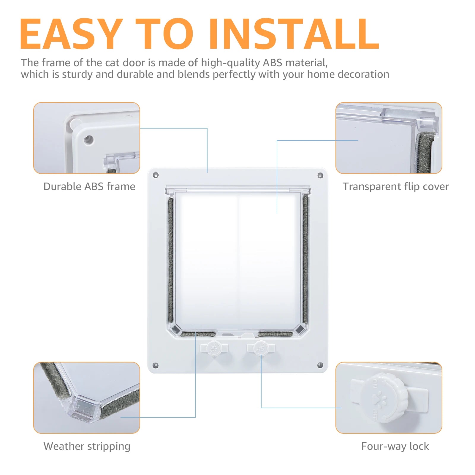 Professional 4-Way Locking ABS Security Pet Door