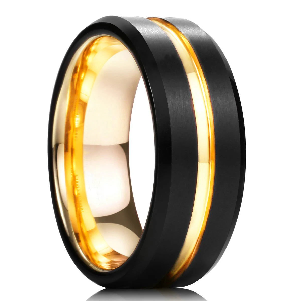 8mm Brushed Stainless Steel Step Edge Ring Multi-Color Collection