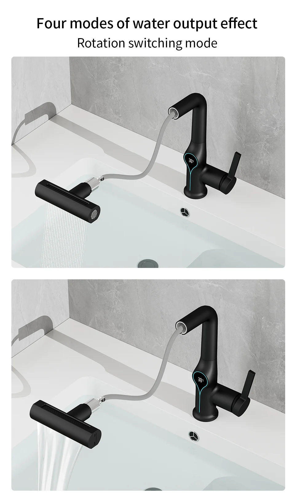 Digital Waterfall Basin Tap with LED Temperature Display