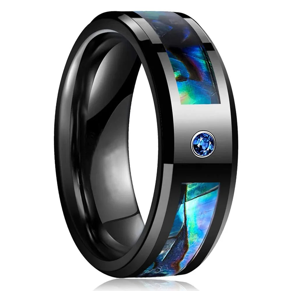 8mm Brushed Stainless Steel Step Edge Ring Multi-Color Collection