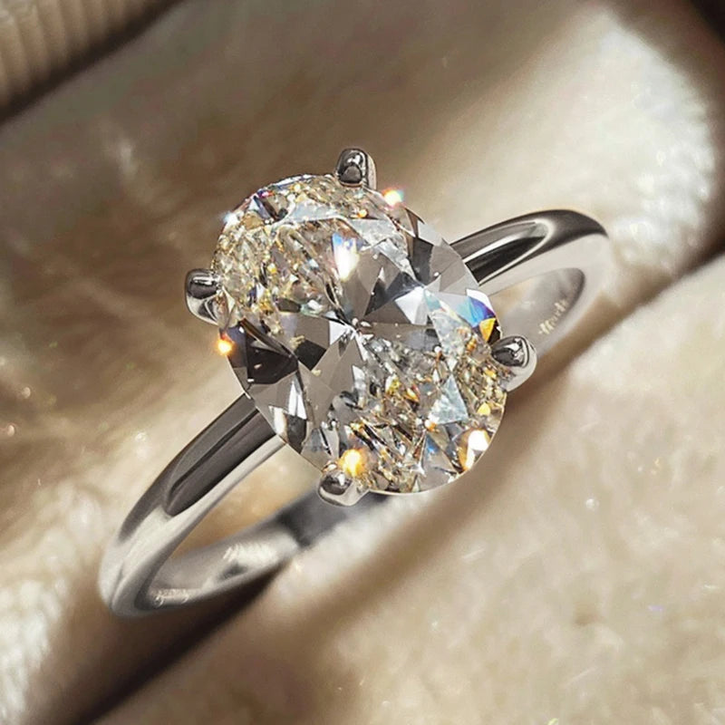 925 Sterling Silver Oval 1-8Ct Zircon Luxury Engagement Wedding Ring