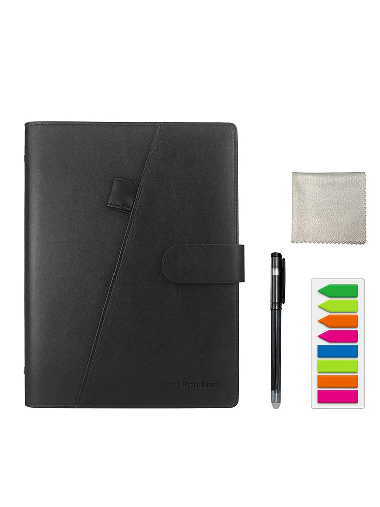 Reusable Smart Notebook A5 PU Leather with Storage Function 6 Page Styles Endlessly Reusable Note Pad Pen Self-Stick Notes Wipe