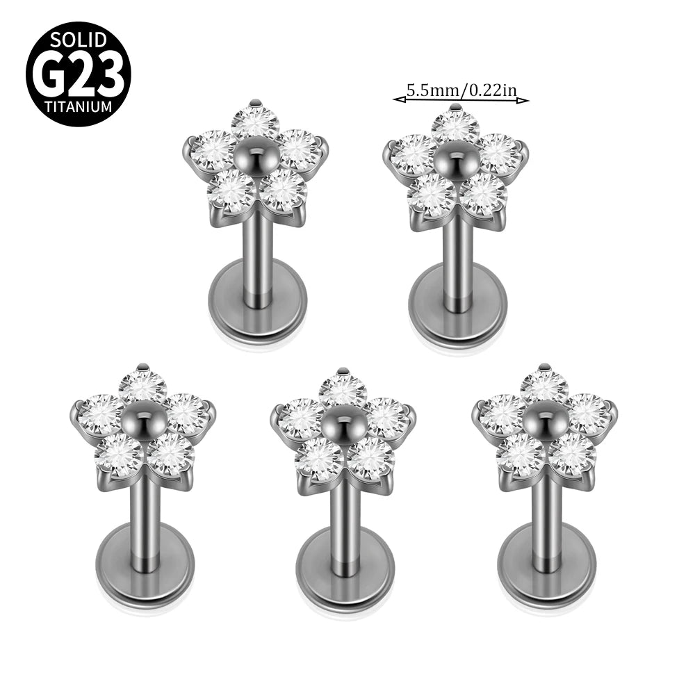 F-136 Implant Titanium Flower Zirconia 16G Labret Helix Piercing
