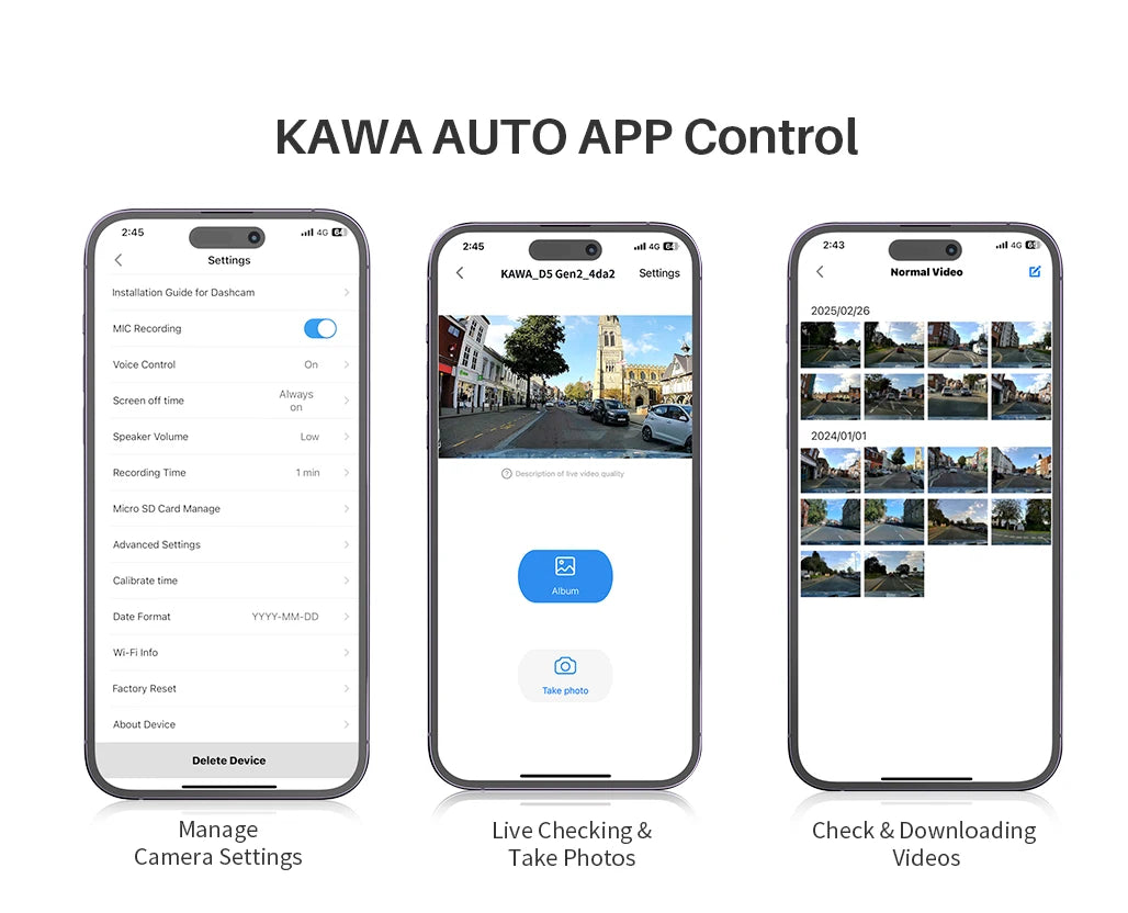 Front and Rear Dash cam KAWA D7 4K,Video Recorder 4K WiFi6 Car Camera,DVR Tiny Rear Camera for AUTO,APP/Voice Control Dashcam