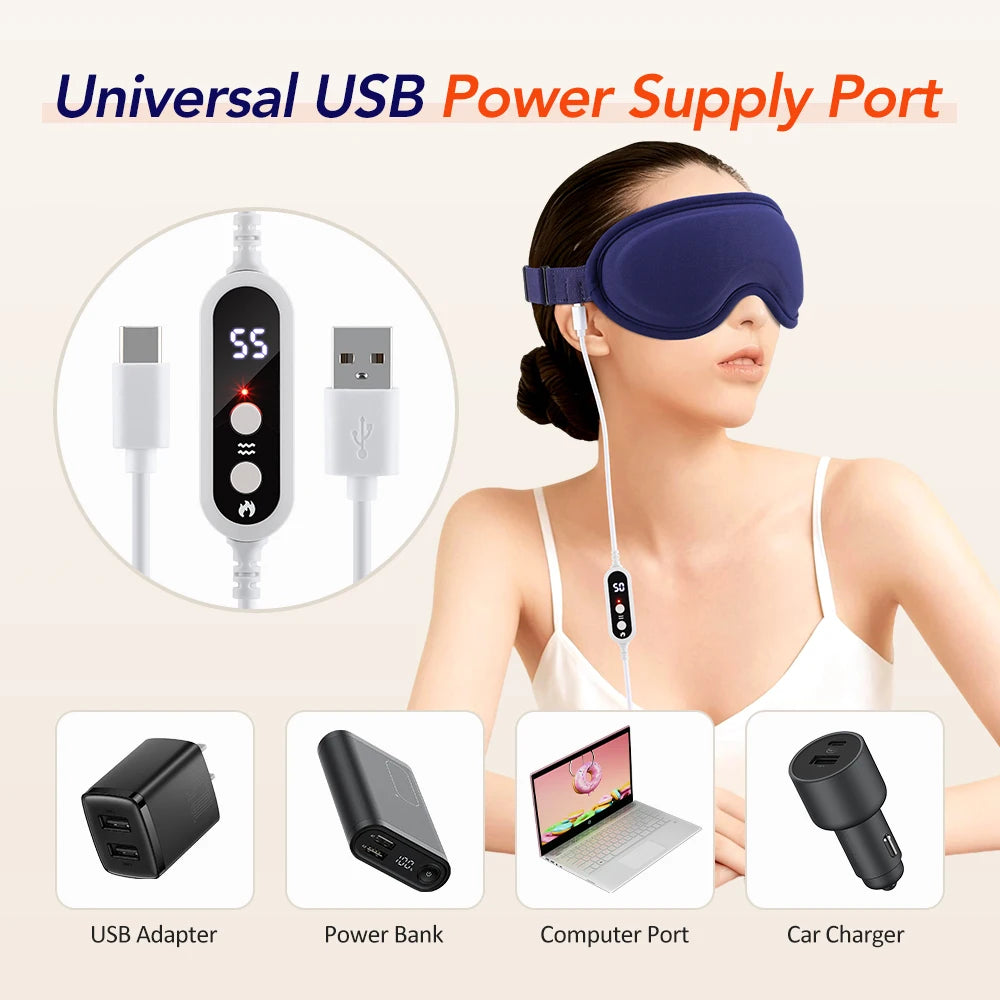 Hot Compress and Massage Eye Mask Electric Heated Eye Massager for Relieve Eye Strain Dark Circles Sleeping Mask Eyeshades