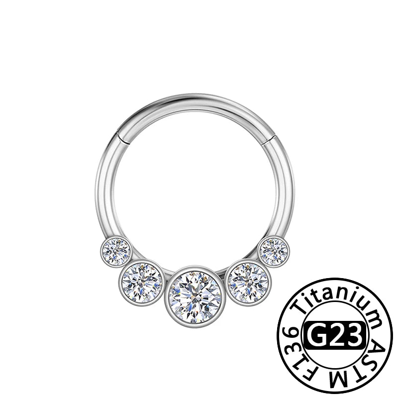 G23 Titanium 16G CZ Hinged Segment Clicker Hoop Piercing