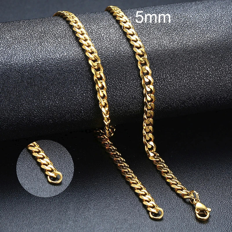 Stainless Steel Cuban Link and Rope Chain Necklace