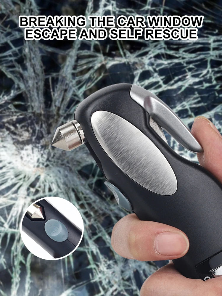 Digital tire pressure gauge, emergency lighting flashlight, car escape hammer, seat belt cutter, multi-functional self-rescue to