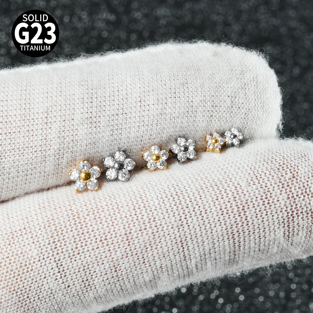 F-136 Implant Titanium Flower Zirconia 16G Labret Helix Piercing