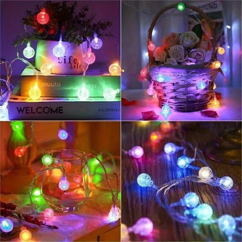 LED Bubble Ball String Lights Golden Glow Battery/USB Operated Indoor Fairy Lights for Wedding Holidays New Year Decorations