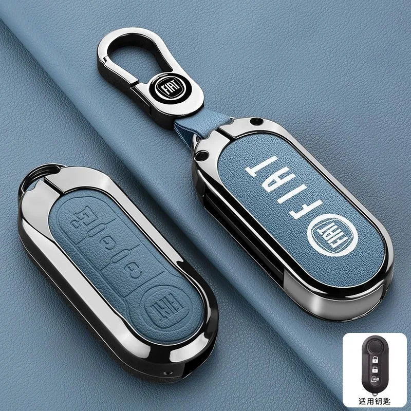 Leather Car Remote Key Case Cover Shell Protector for Fiat Ducato 500 500L Panda Grande Punto Lancia Musa Keychain Accessories