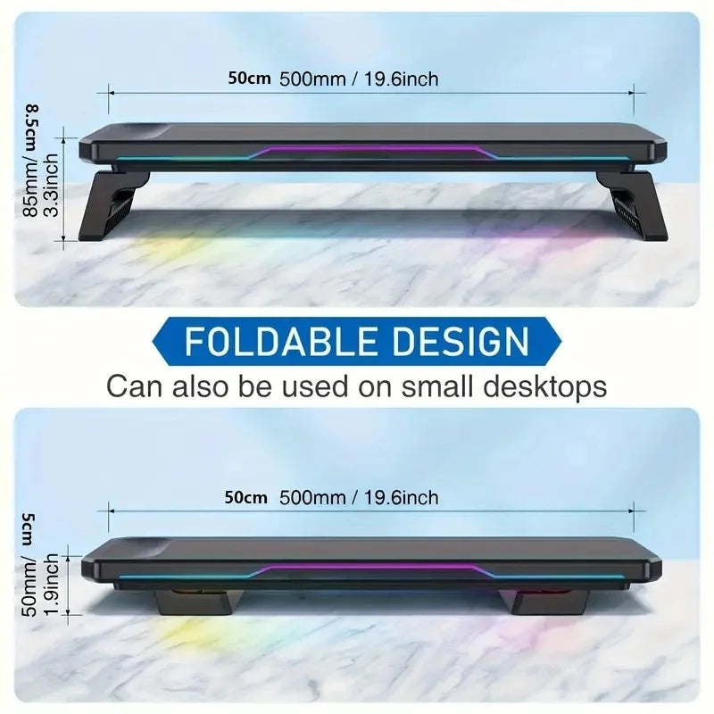 ITLY RGB Monitor Stand with 3 USB Ports Data Transfer  Charging  Desktop Organizer for PC and Laptops up to 19.6 Inches NEW