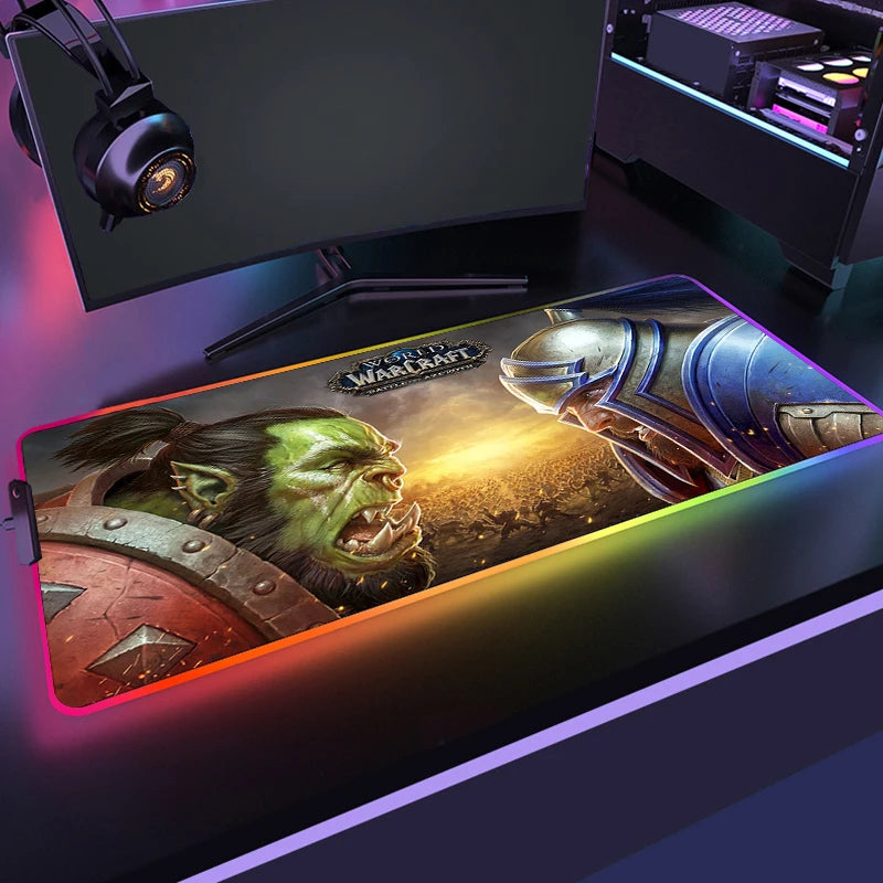 400x900 World Of Warcraft LED Backlight Gaming Mousepad HD Printing RGB Mouse Pad Non-Slip Rubber Deskmats Keyboard Desk Mat XXL