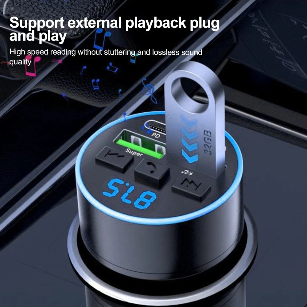 Car Cigarette Lighter Bluetooth 5.0 Car FM Transmitter PD Type-C Dual USB Ambient Player Car MP3 Charger Smartphone Charge