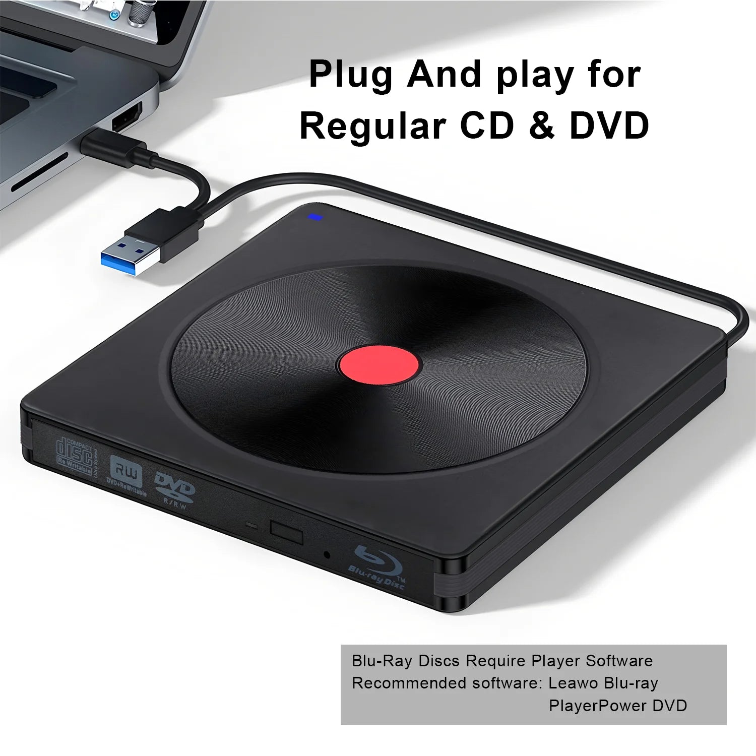 External Blu-ray Drive, USB 3.0 & Type-C BD Reader, DVD/CD Burner – Portable Blu-ray Player for Laptop PC, Windows/Linux/Mac OS