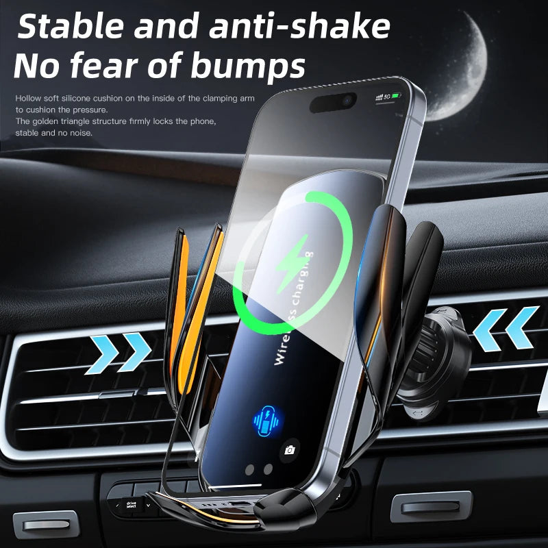Suporte de telemóvel sem fios para carro, atualizado, 1 unidade, com carregamento sem fios, componentes de ventilação universais, braço rotativo 360°, conector USB