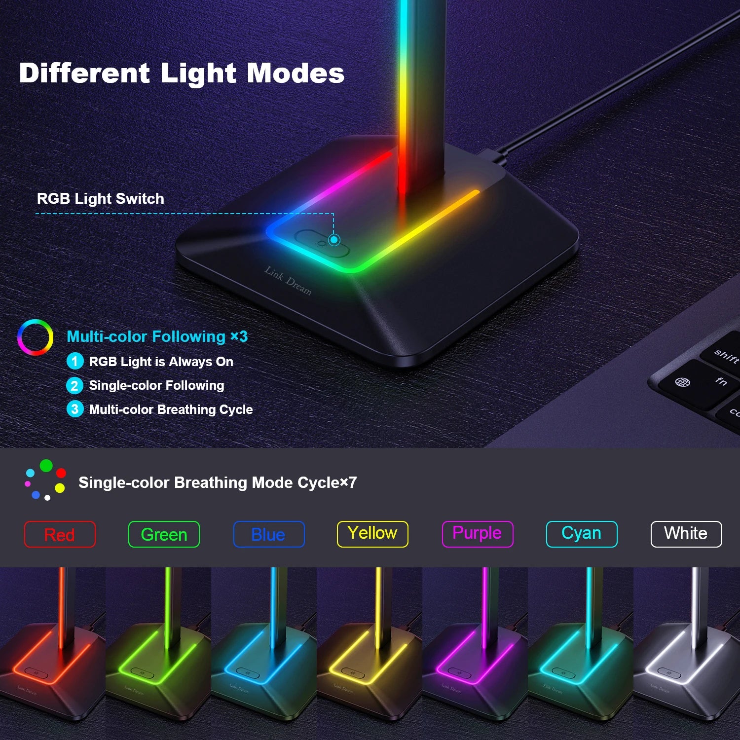 New Bee Z8 RGB Headphones Stand Holder Desk Gaming Headset Cool Display With 2 USB Ports Holder Non-Slip Rubber Base for Gamer