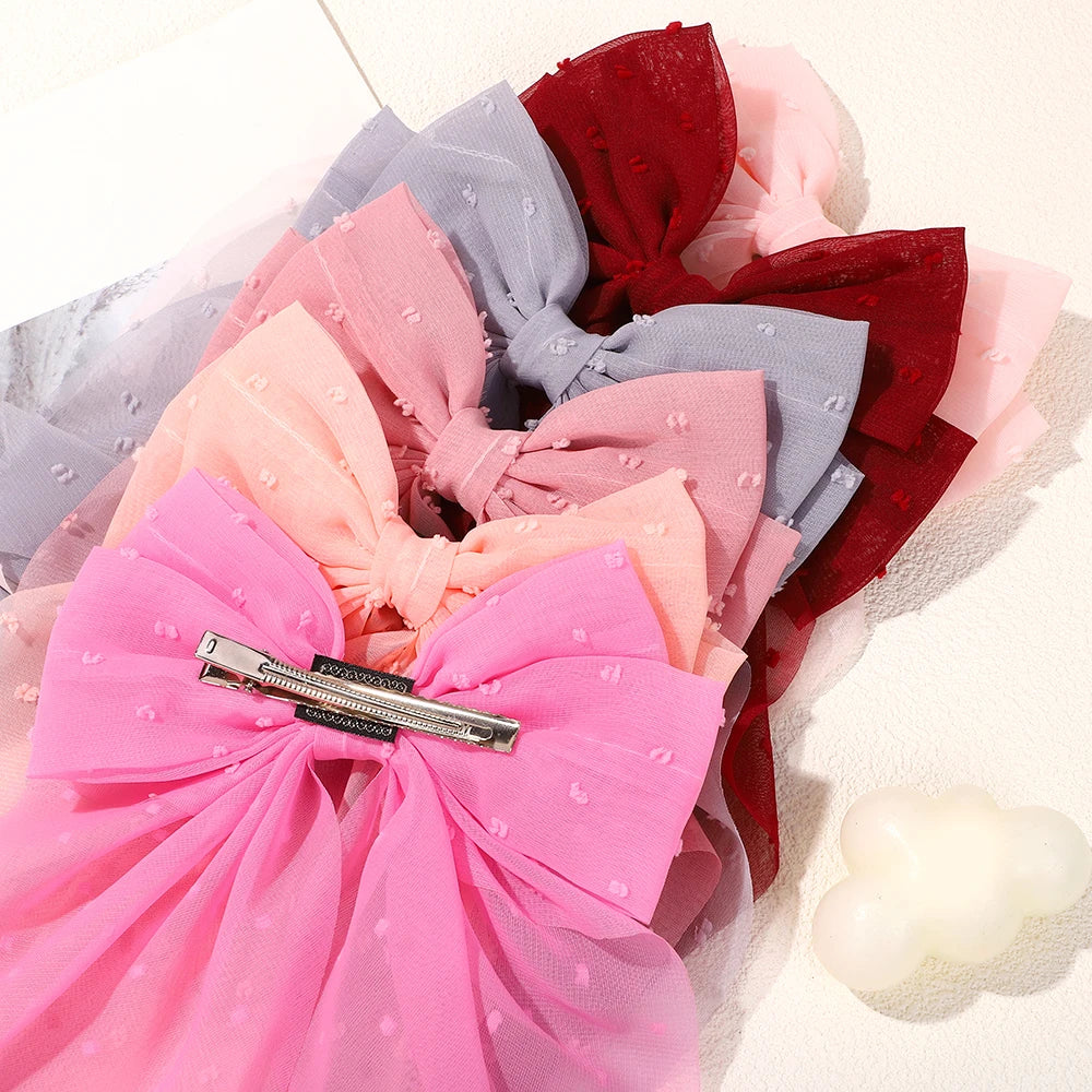 Elegant Long Satin Bow Hair Clip Large Chiffon Barrette