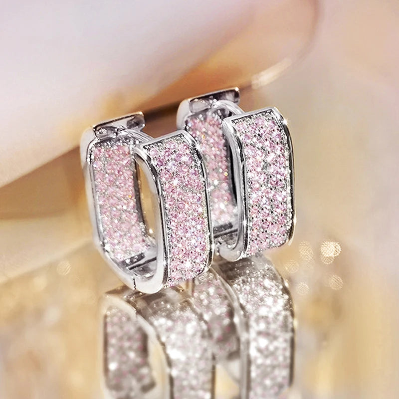Korean Paved CZ Hoop Earrings Simple Versatile Jewellery