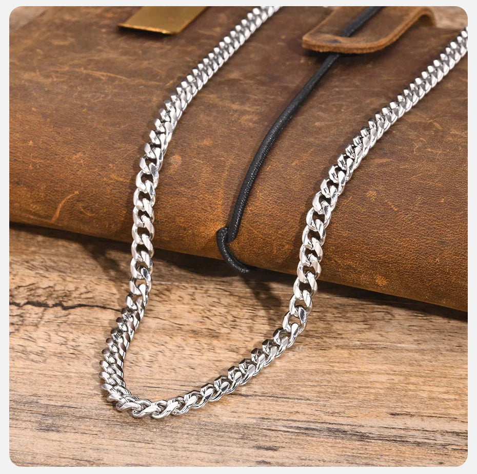 Silver-Style Waterproof Stainless Steel Cuban Link Chain Necklace