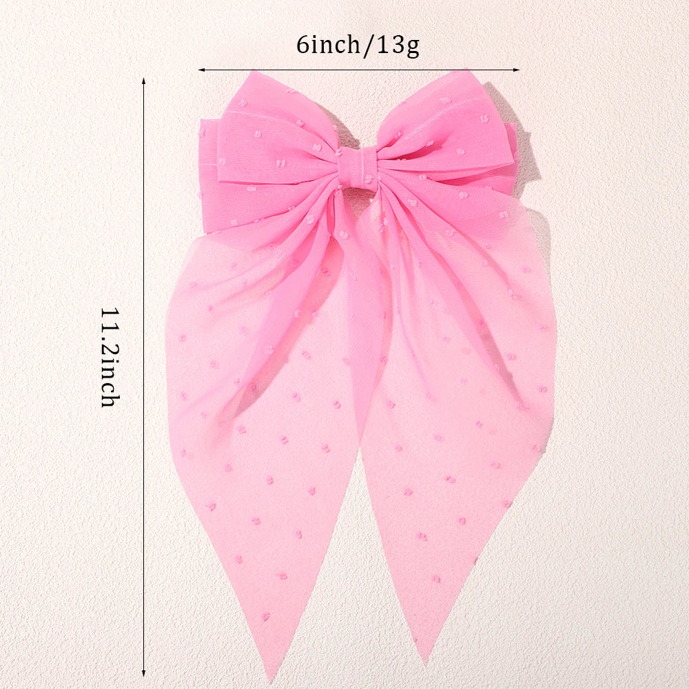 Elegant Long Satin Bow Hair Clip Large Chiffon Barrette