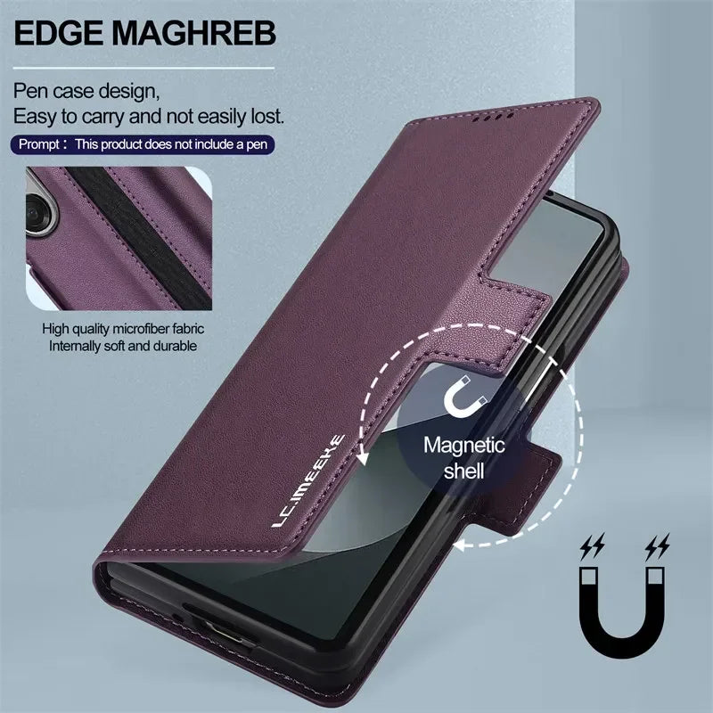 Magnetic Flip Leather Phone Case for Samsung Galaxy Z Fold 7 6 5 4 3 5G Fold6 Fold5 Fold4 Wallet Card Cover Etui Coque