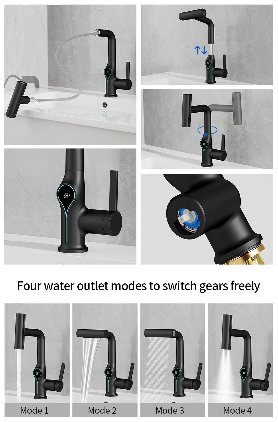 Digital Waterfall Basin Tap with LED Temperature Display
