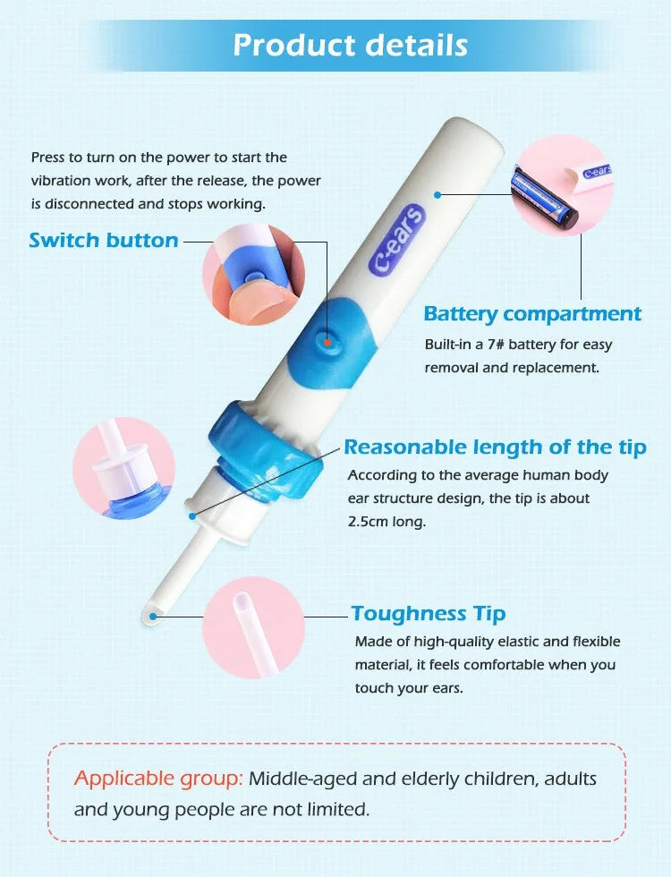 1Pc Electric Earpick for Children and Adults Ear Wax Removes Tools Protable Electric Ear Cleaner Machine Vacuum Cleaning Earwax