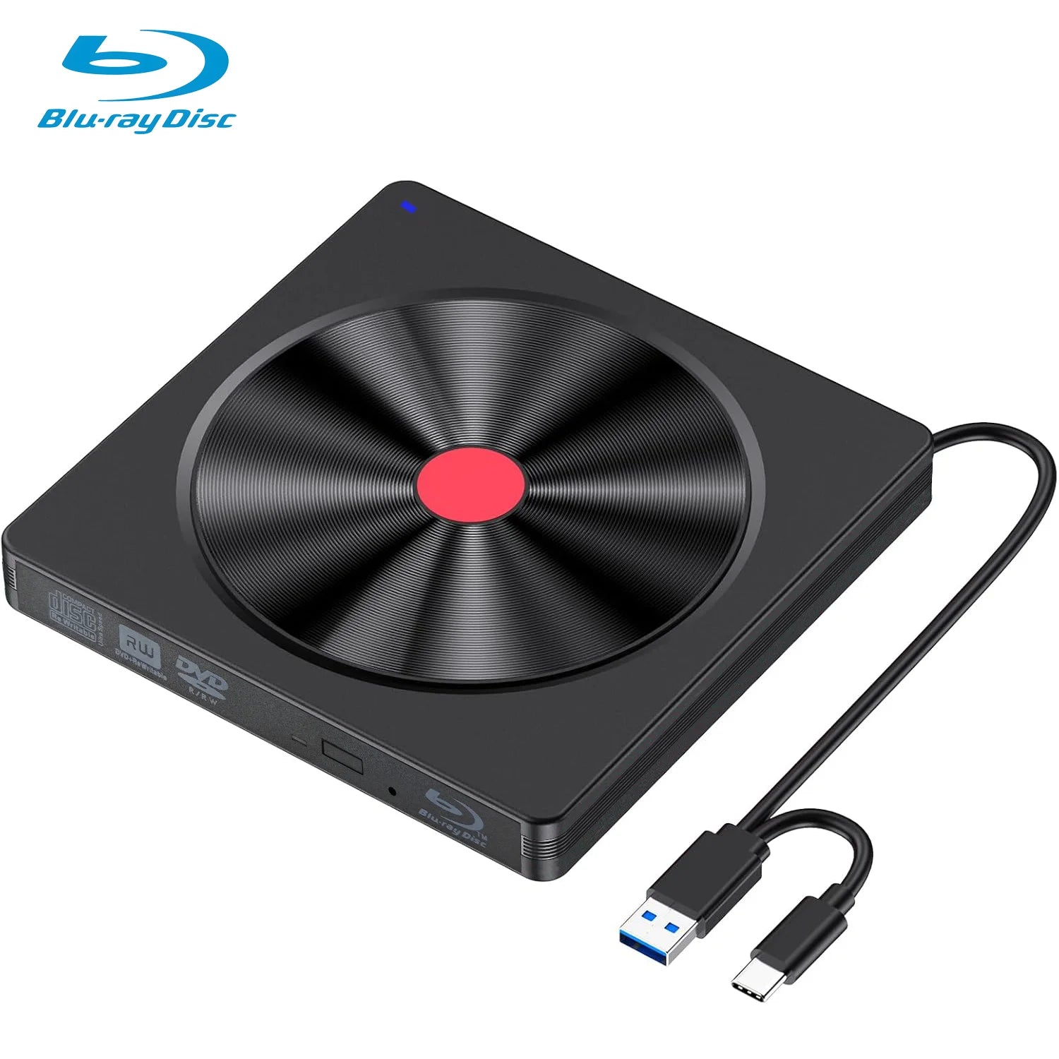 External Blu-ray Drive, USB 3.0 & Type-C BD Reader, DVD/CD Burner – Portable Blu-ray Player for Laptop PC, Windows/Linux/Mac OS