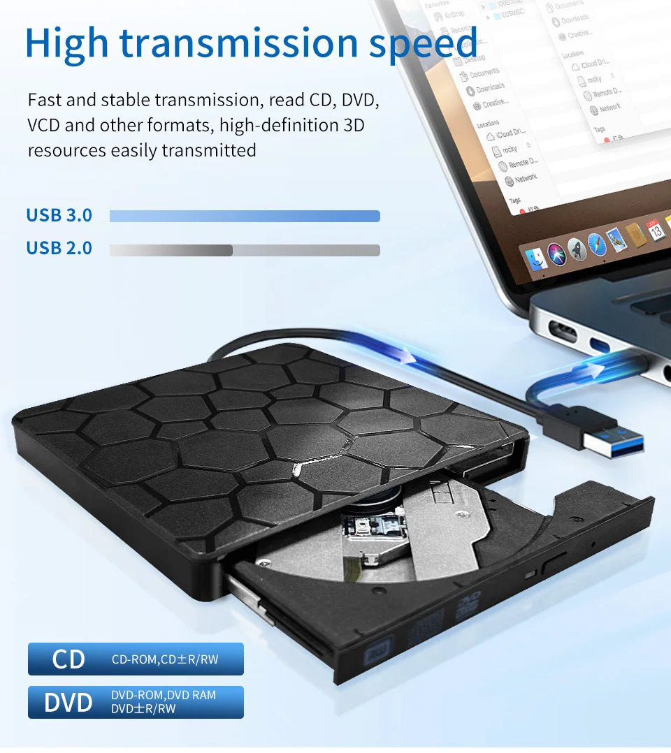 2in1 USB3.0 TypeC Slim External DVD VCD CD Writer Optical Drive Burner Reader Player Portable For Laptop PC DVD Burner DVD