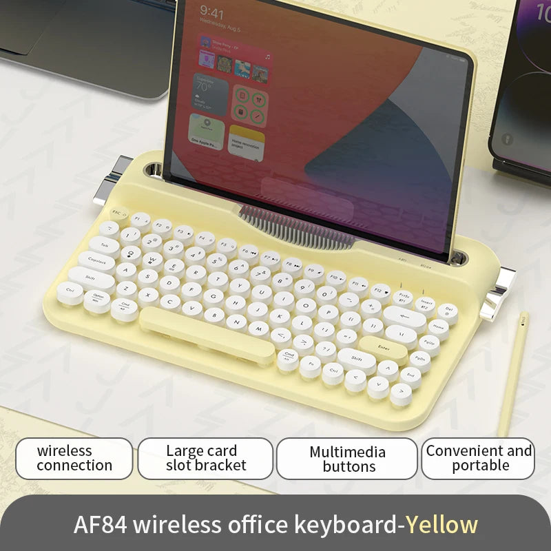 AJAZZ AF84 Wireless BT Portable Keyboard-Retro Punk Typewriter Mechanical Keyboard-Wireless BT Dual-Mode Office Keyboard