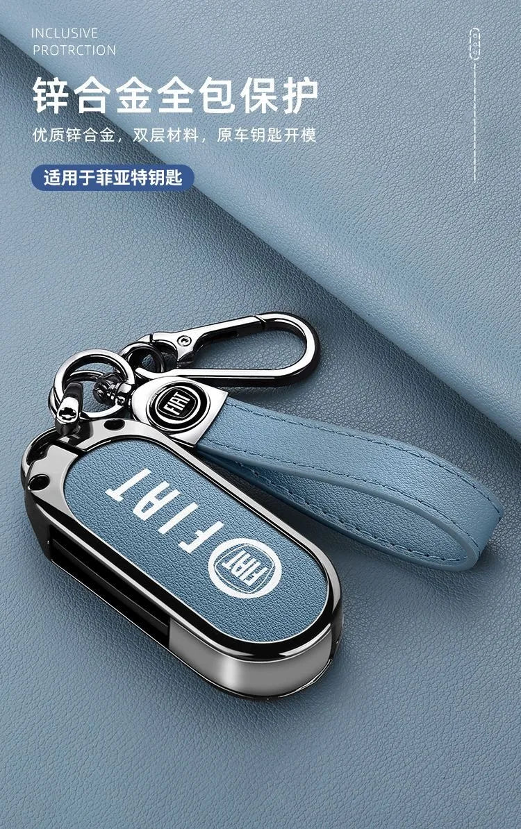 Leather Car Remote Key Case Cover Shell Protector for Fiat Ducato 500 500L Panda Grande Punto Lancia Musa Keychain Accessories