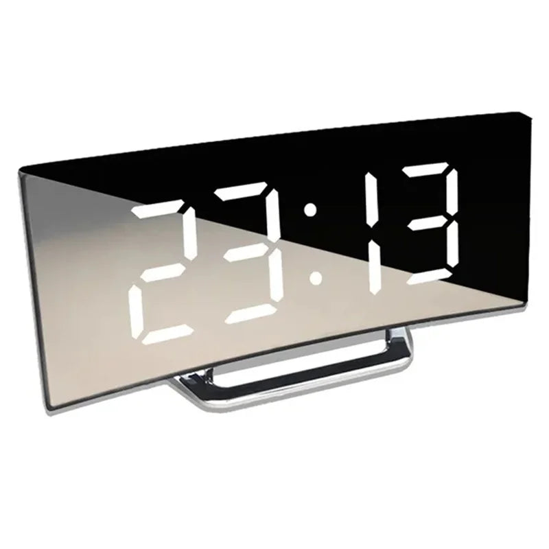 Led Alarm Clock Mirror Curved Screen Digital Alarm Clock With Sleep Temperature For Students Bedroom Living Room Office School