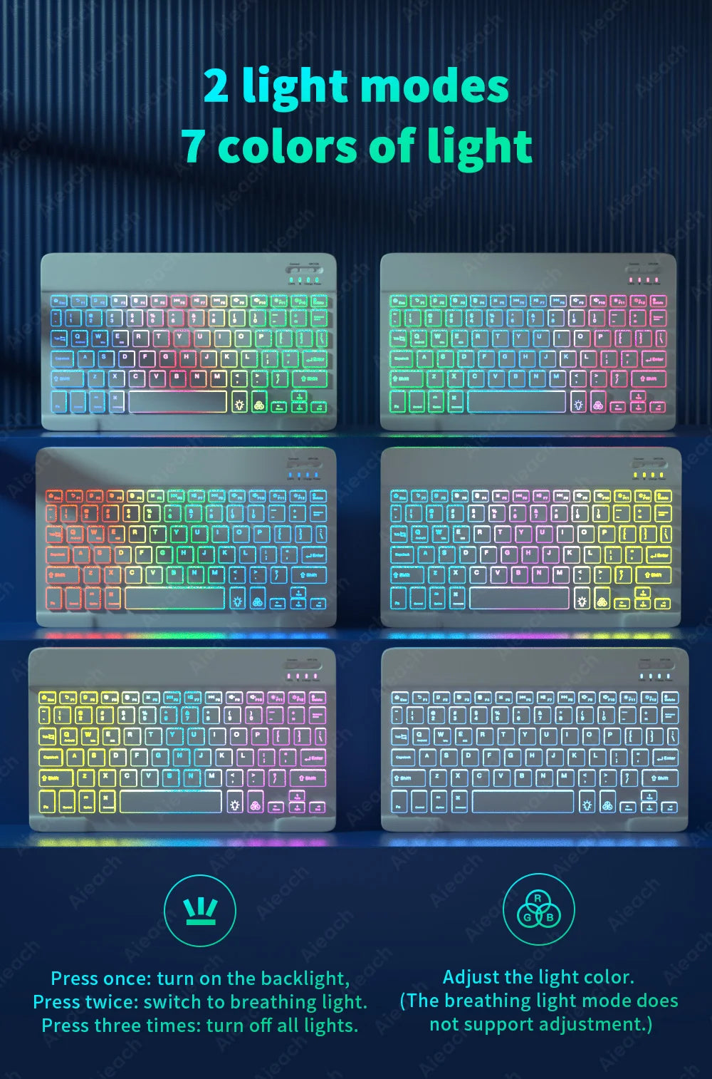 Keyboard For Tablet Android iOS Windows Wireless Mouse Keyboard Bluetooth-compatible Rainbow Backlit Keyboard For iPad Phone