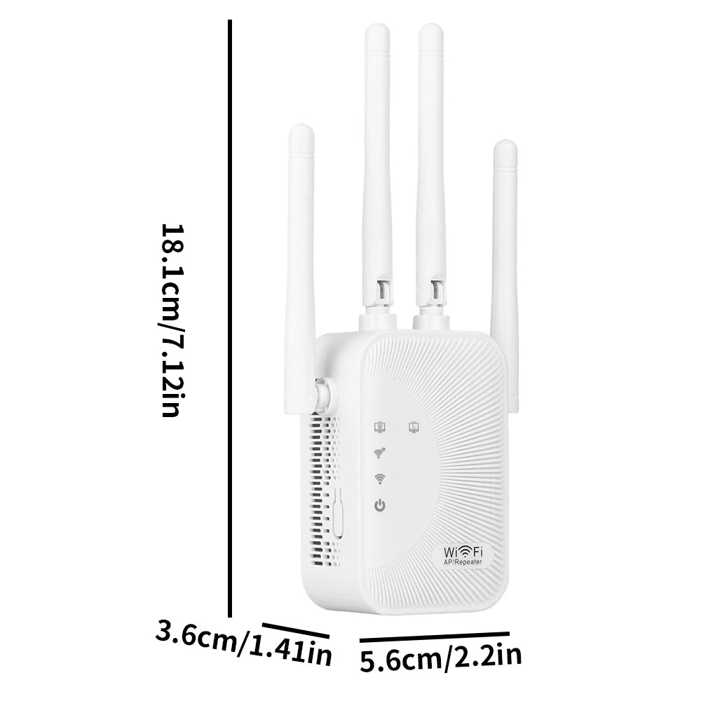 WiFi Extender 300Mbps, 2.4Ghz, With 4 Antennas, 360° Full Coverage for 35+ Devices, Ethernet Port & 1-Tap Setup - Boost Signal